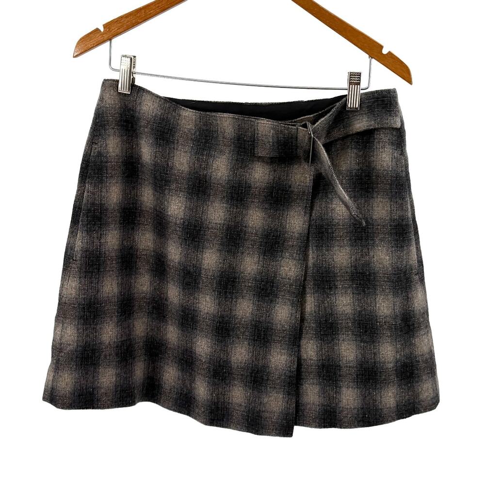 Madewell Grey Brown Plaid Wrap Belted Mini Skirt